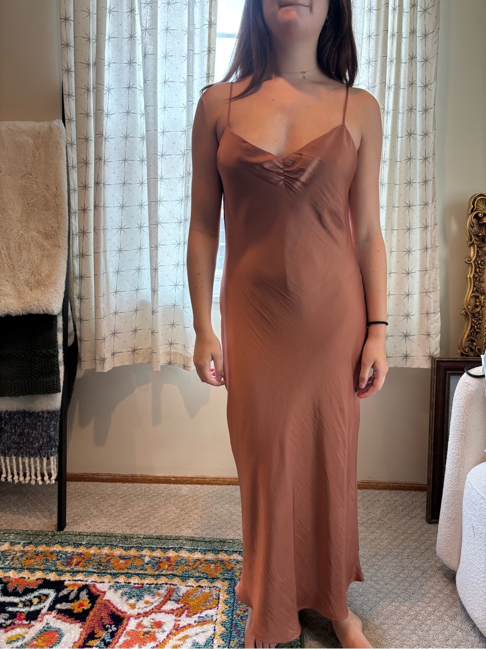 Z Supply Rust Brown Satin Slip Maxi Dress